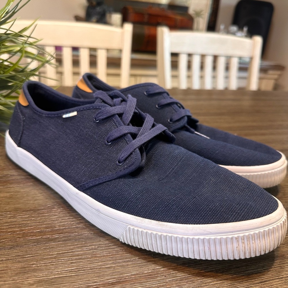 TOMS Earthwise Navy Carlo Canvas Knit  Lace Up Sneakers Shoes Mens Size 11.5‎